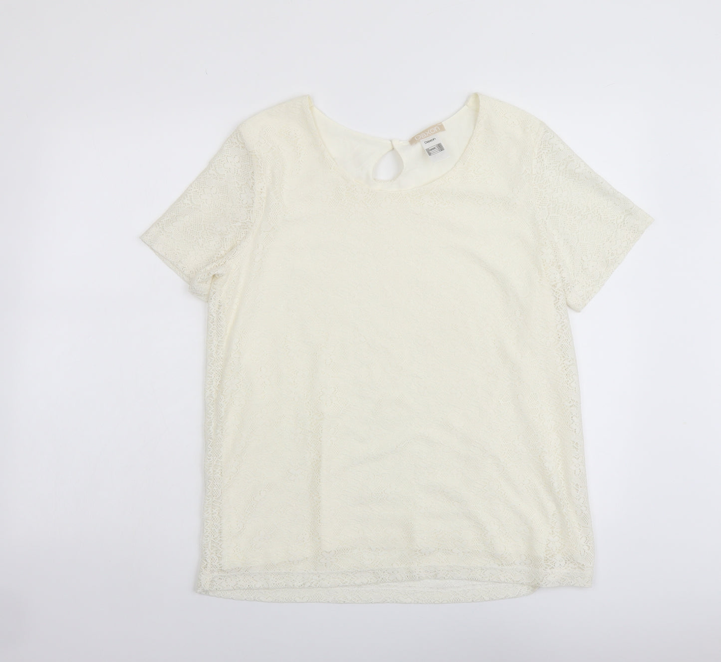 Daxon Womens Ivory Polyester Basic Blouse Size 14 Scoop Neck