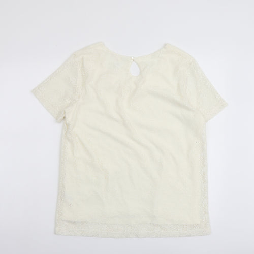 Daxon Womens Ivory Polyester Basic Blouse Size 14 Scoop Neck