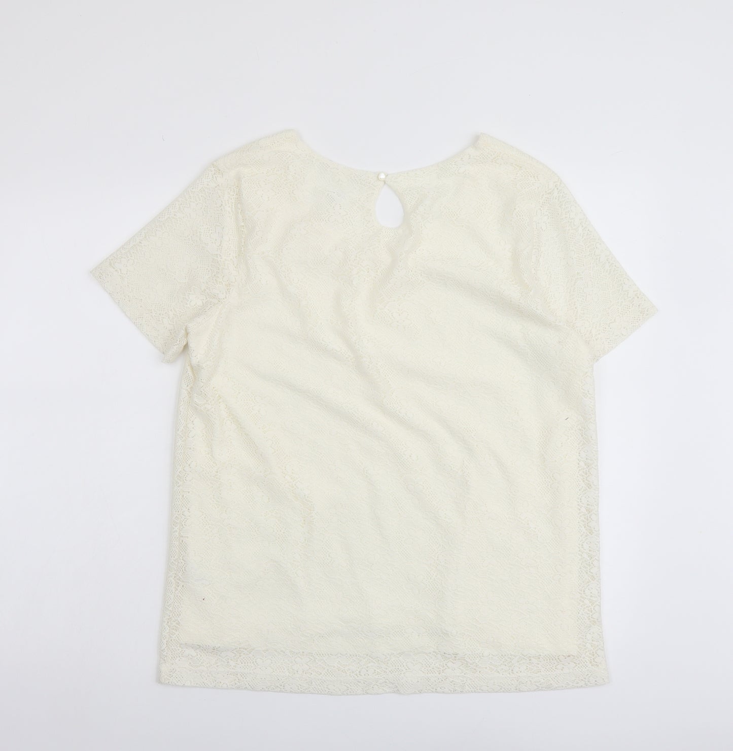 Daxon Womens Ivory Polyester Basic Blouse Size 14 Scoop Neck