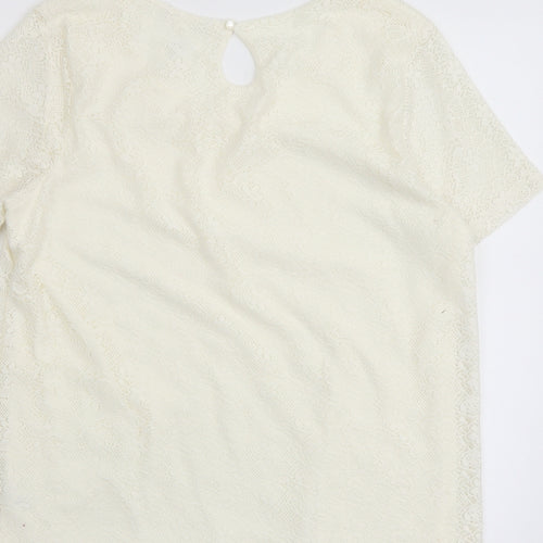 Daxon Womens Ivory Polyester Basic Blouse Size 14 Scoop Neck