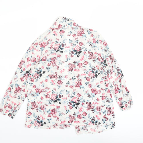 Select Womens White Floral Viscose Kimono Blouse Size 8 V-Neck