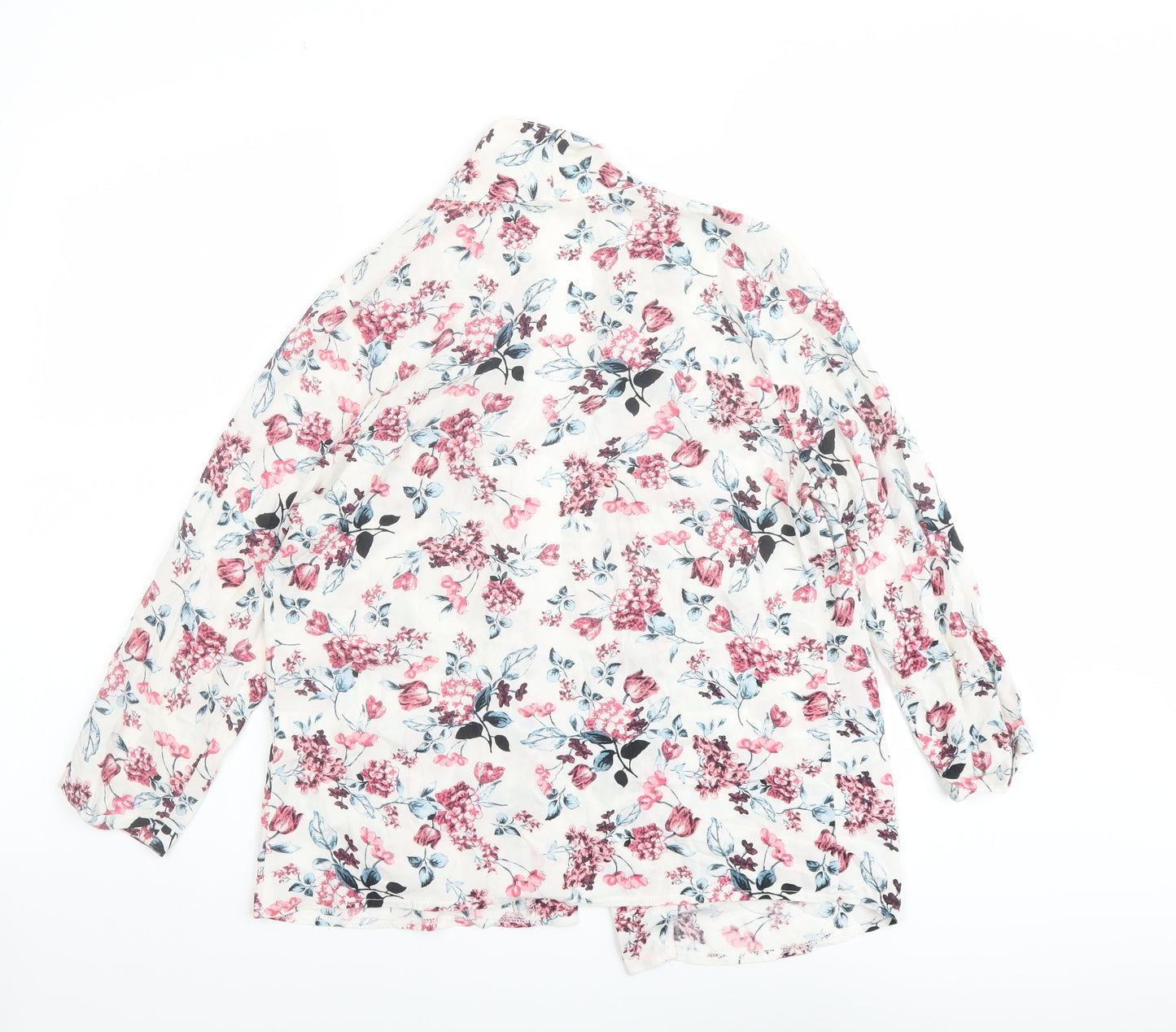Select Womens White Floral Viscose Kimono Blouse Size 8 V-Neck