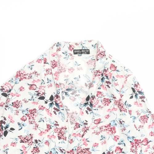 Select Womens White Floral Viscose Kimono Blouse Size 8 V-Neck