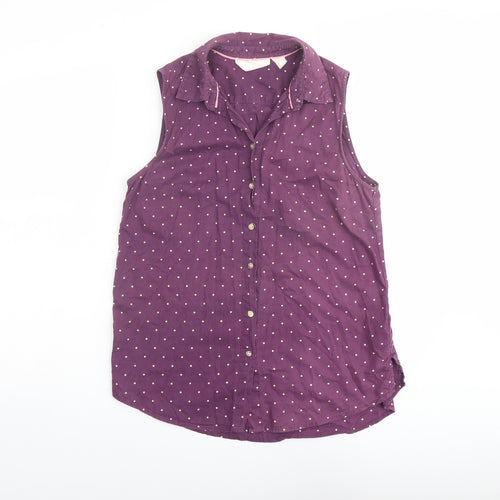 H&M Womens Purple Polka Dot Cotton Basic Button-Up Size 8 Collared