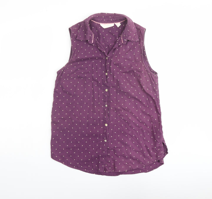 H&M Womens Purple Polka Dot Cotton Basic Button-Up Size 8 Collared