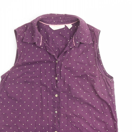 H&M Womens Purple Polka Dot Cotton Basic Button-Up Size 8 Collared