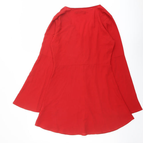 Missguided Womens Red Polyester A-Line Size 8 V-Neck Button - Bell Sleeve