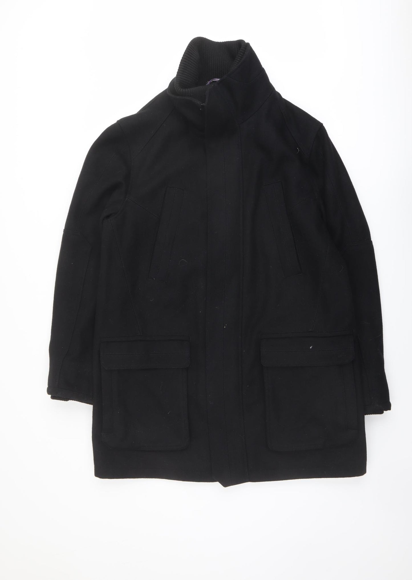 Jasper Conran Mens Black Pea Coat Coat Size L Zip