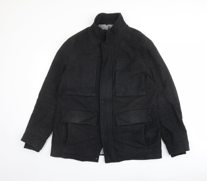 Marks and Spencer Mens Black Pea Coat Coat Size L Zip