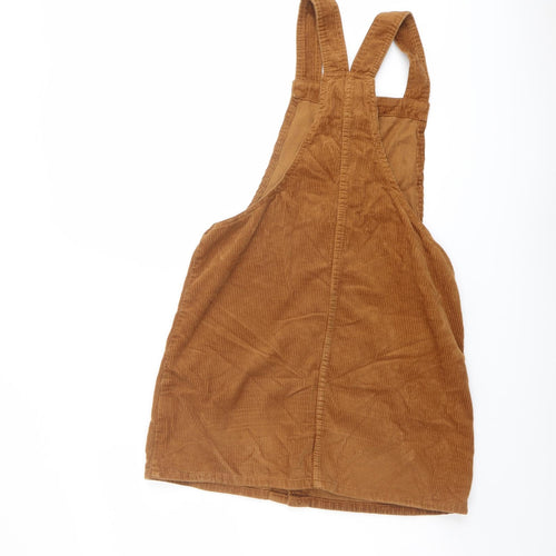 Denim & Co. Womens Brown Cotton Pinafore/Dungaree Dress Size 10 Square Neck Button