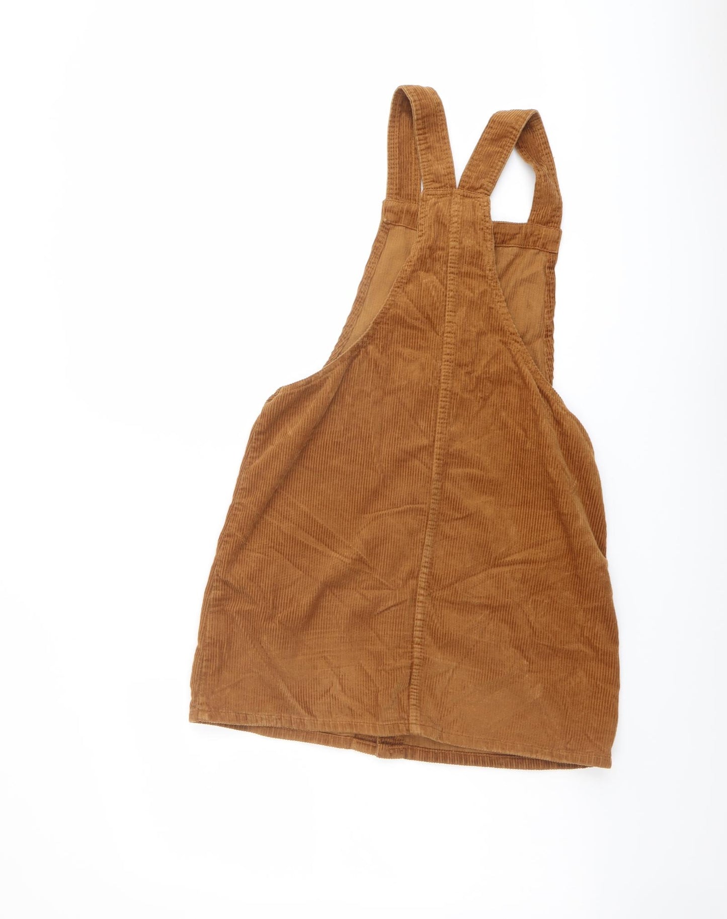 Denim & Co. Womens Brown Cotton Pinafore/Dungaree Dress Size 10 Square Neck Button