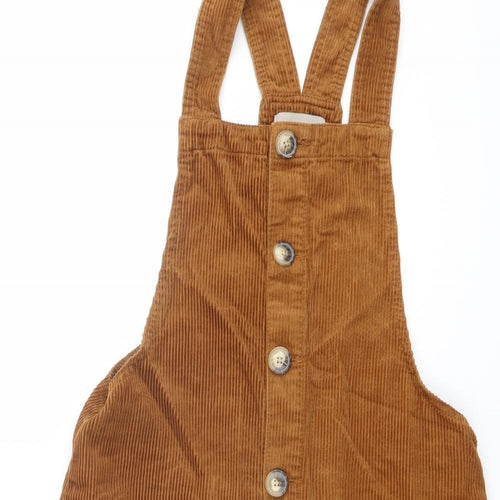 Denim & Co. Womens Brown Cotton Pinafore/Dungaree Dress Size 10 Square Neck Button