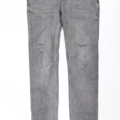 Zara Mens Grey Cotton Straight Jeans Size 30 in L31 in Regular Button