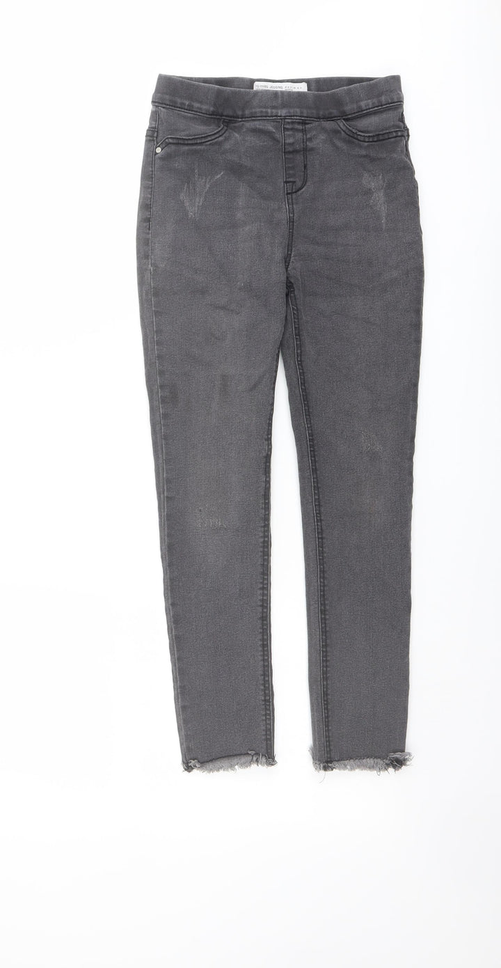 Denim & Co. Girls Grey Cotton Skinny Jeans Size 10-11 Years Regular Pullover