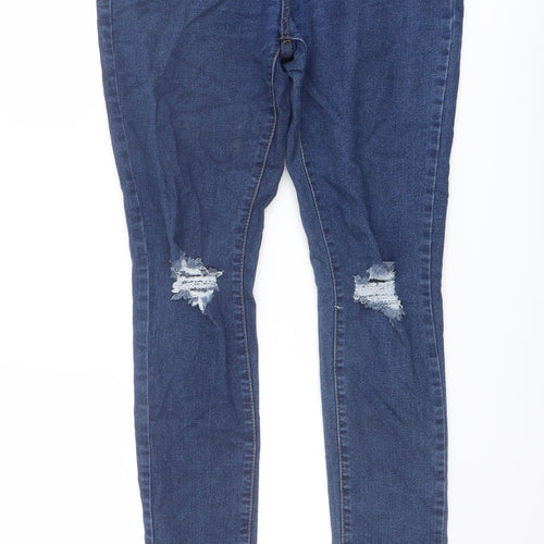 Boohoo Womens Blue Cotton Skinny Jeans Size 12 L28 in Regular Button
