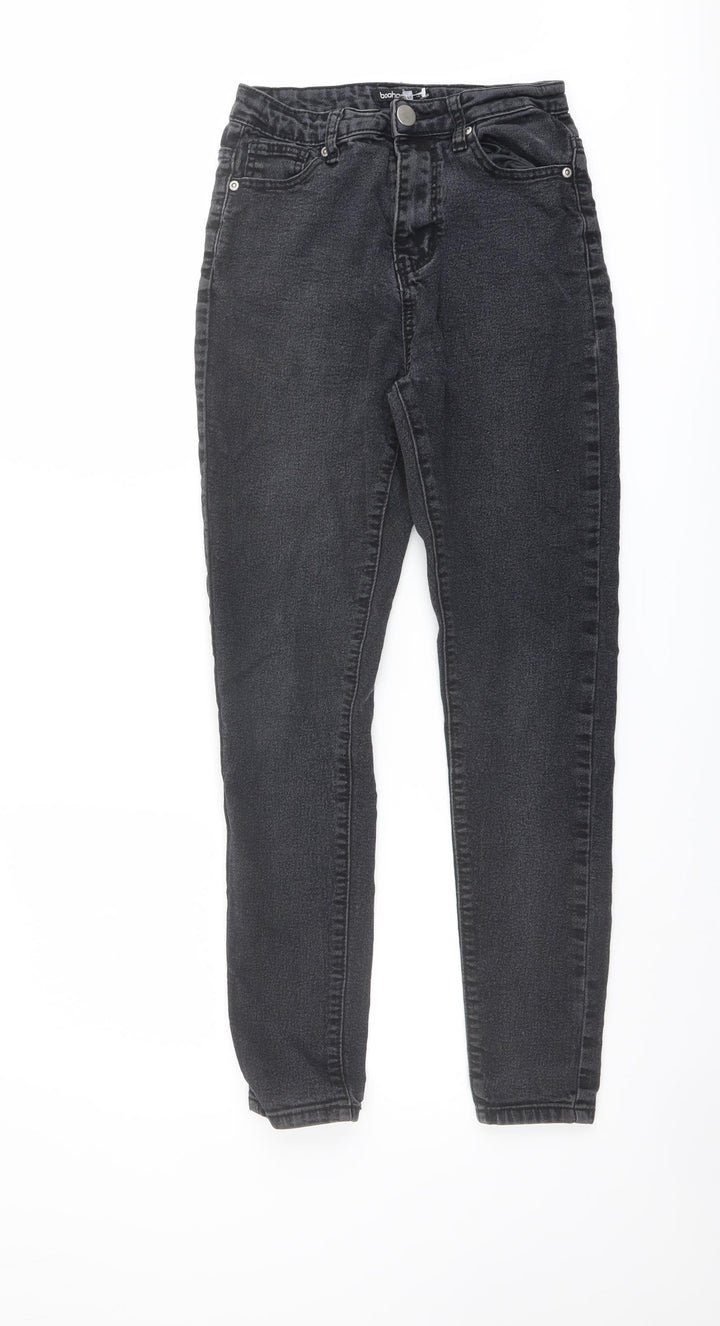 Boohoo Womens Grey Cotton Skinny Jeans Size 8 L27 in Regular Button