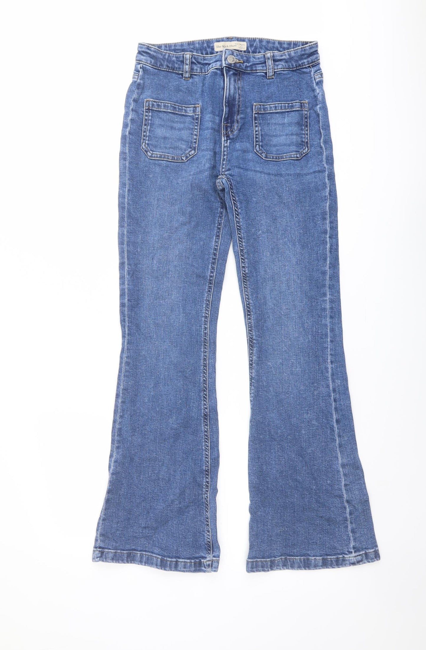 Marks and Spencer Girls Blue Cotton Flared Jeans Size 13-14 Years Regular Button