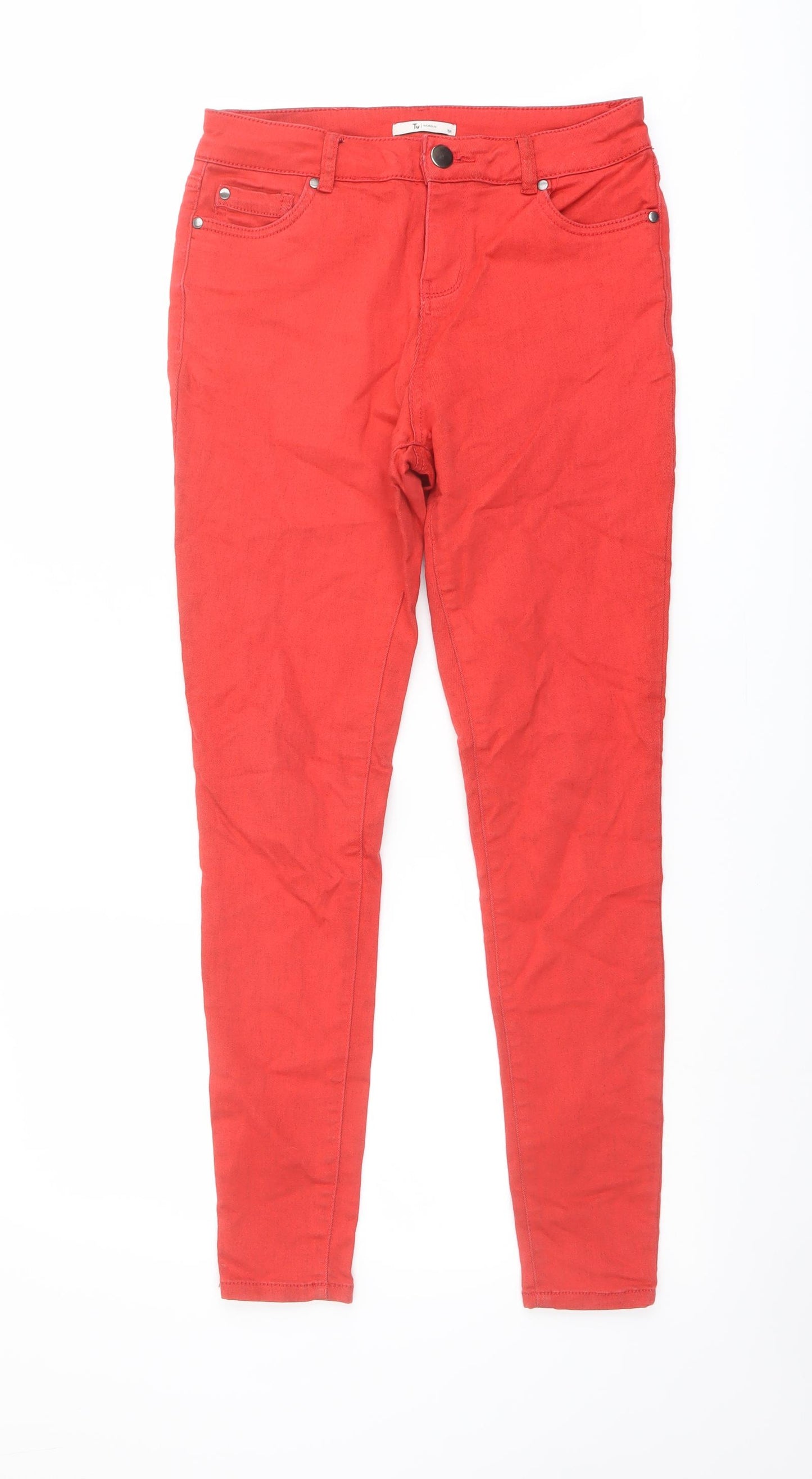 TU Womens Red Cotton Skinny Jeans Size 10 L27 in Regular Button