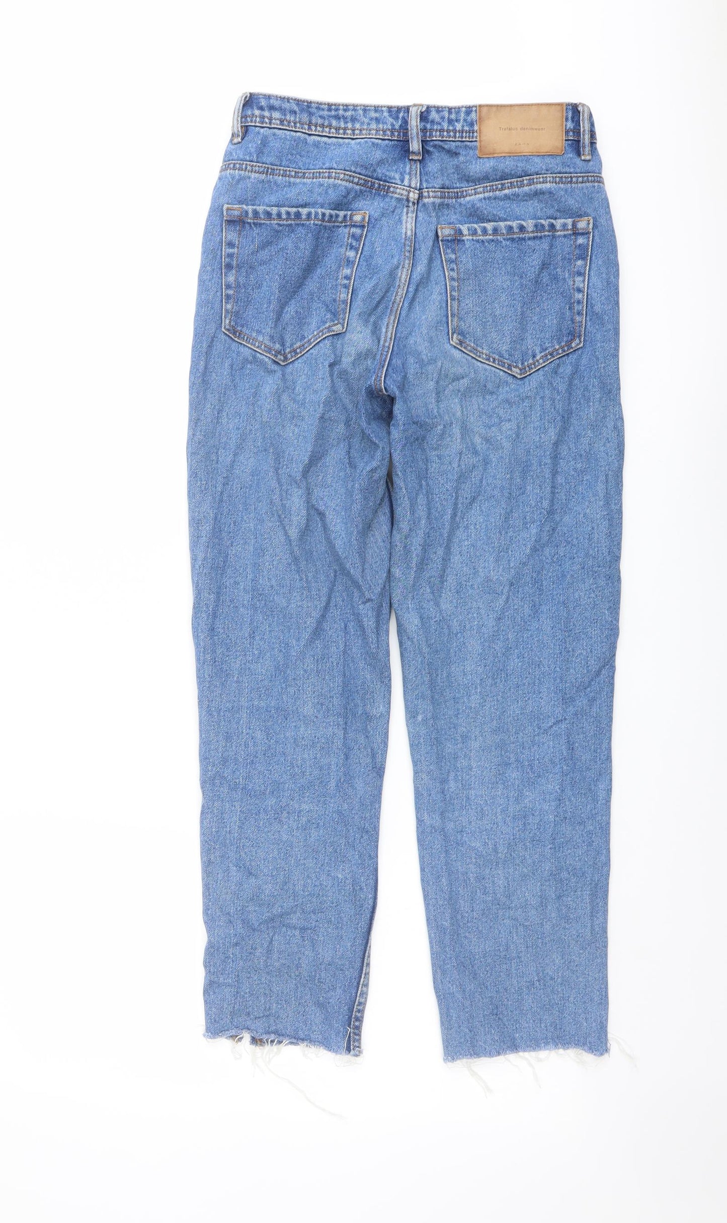 Zara Womens Blue Cotton Straight Jeans Size 6 L26 in Regular Button