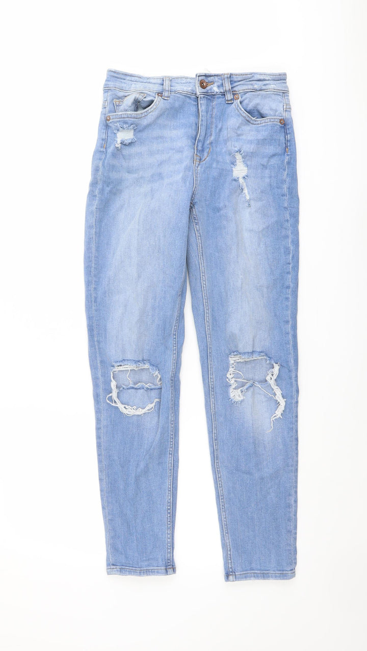 H&M Womens Blue Cotton Straight Jeans Size 6 L27 in Regular Button