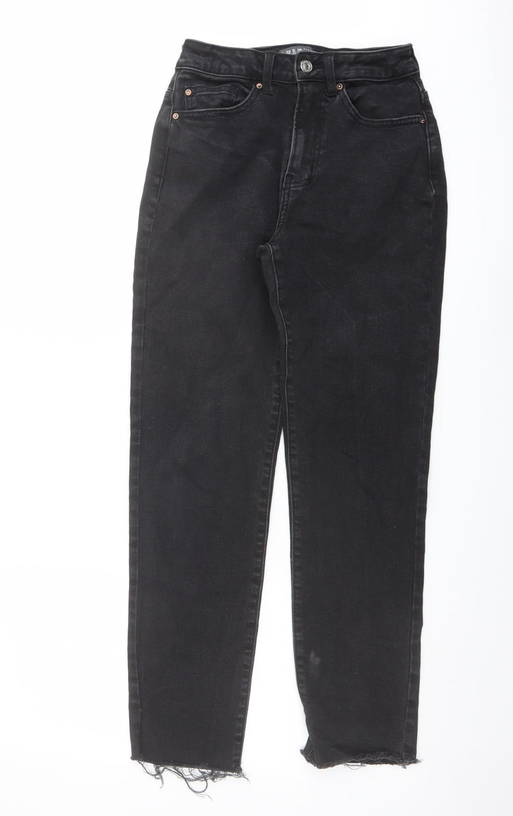 Denim & Co. Womens Grey Cotton Straight Jeans Size 4 L28 in Regular Button