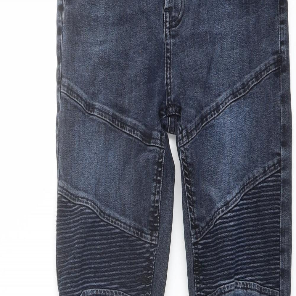 George Boys Blue Cotton Skinny Jeans Size 11-12 Years Regular Button - Ribbed, Patchwork effect