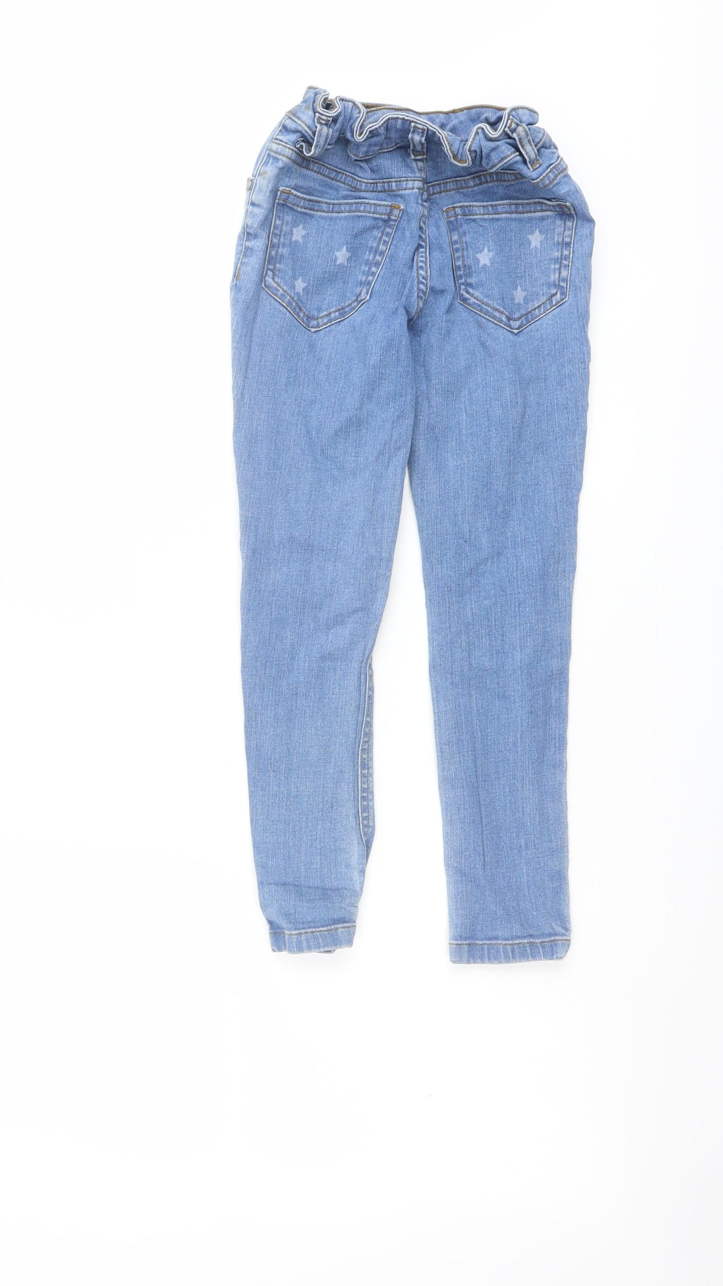 Marks and Spencer Girls Blue Cotton Skinny Jeans Size 6-7 Years Regular Button - Star Print