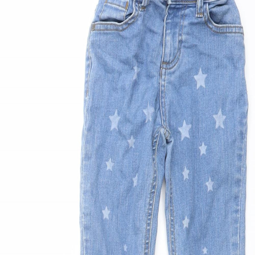 Marks and Spencer Girls Blue Cotton Skinny Jeans Size 6-7 Years Regular Button - Star Print
