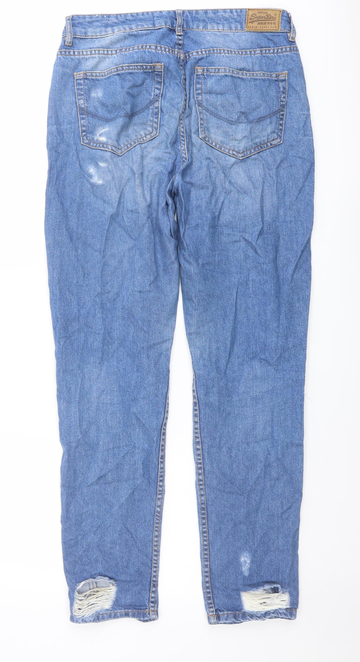 Superdry Womens Blue Cotton Boyfriend Jeans Size 26 in L30 in Regular Button