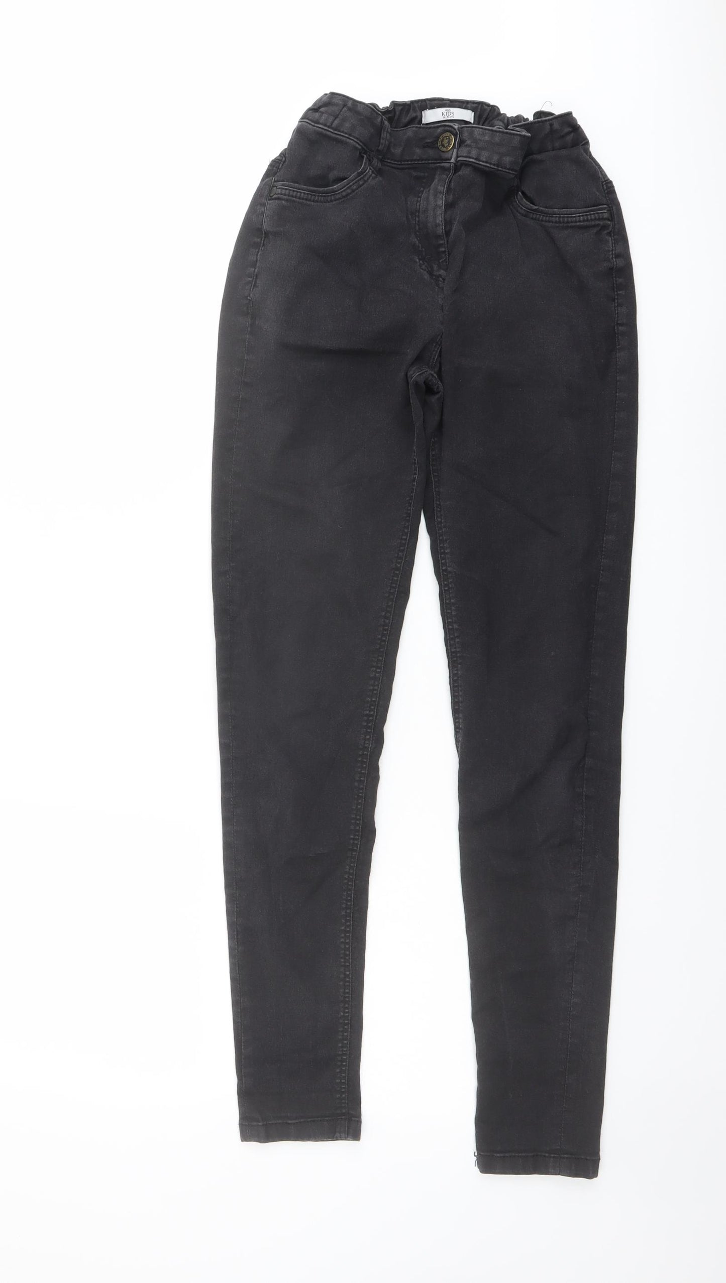 Marks and Spencer Boys Black Cotton Skinny Jeans Size 14-15 Years Regular Button