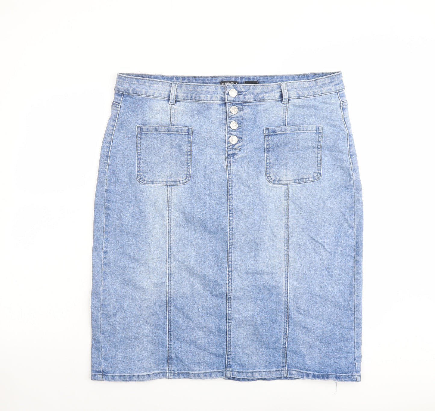 TU Womens Blue Cotton A-Line Skirt Size 20 Button