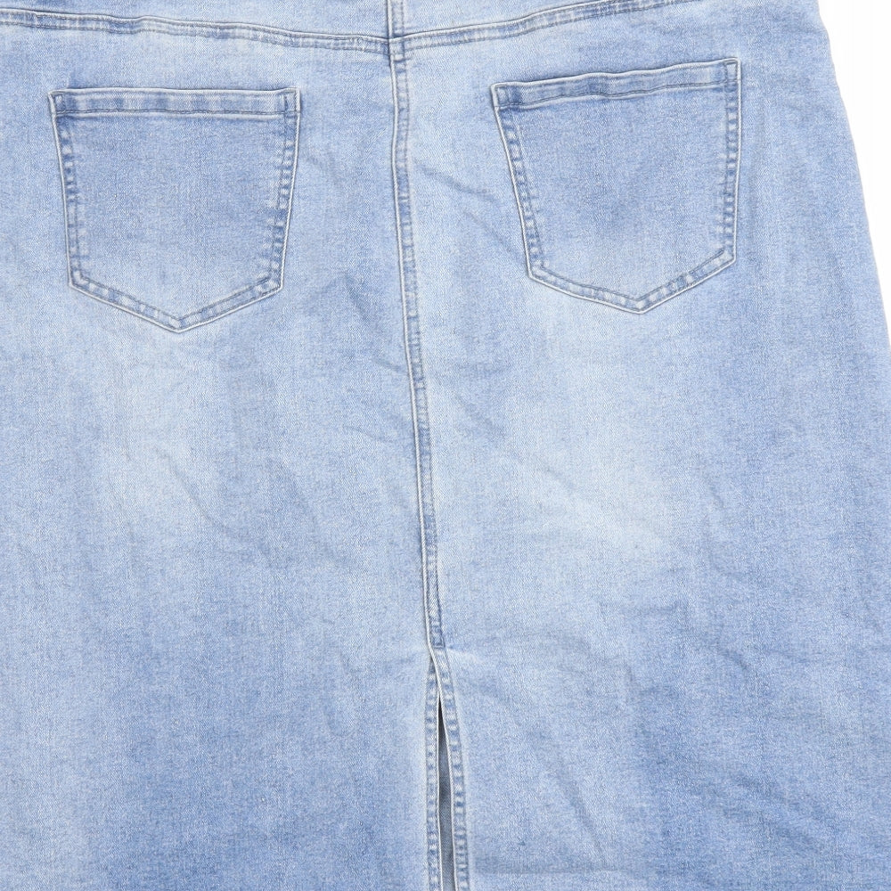 TU Womens Blue Cotton A-Line Skirt Size 20 Button