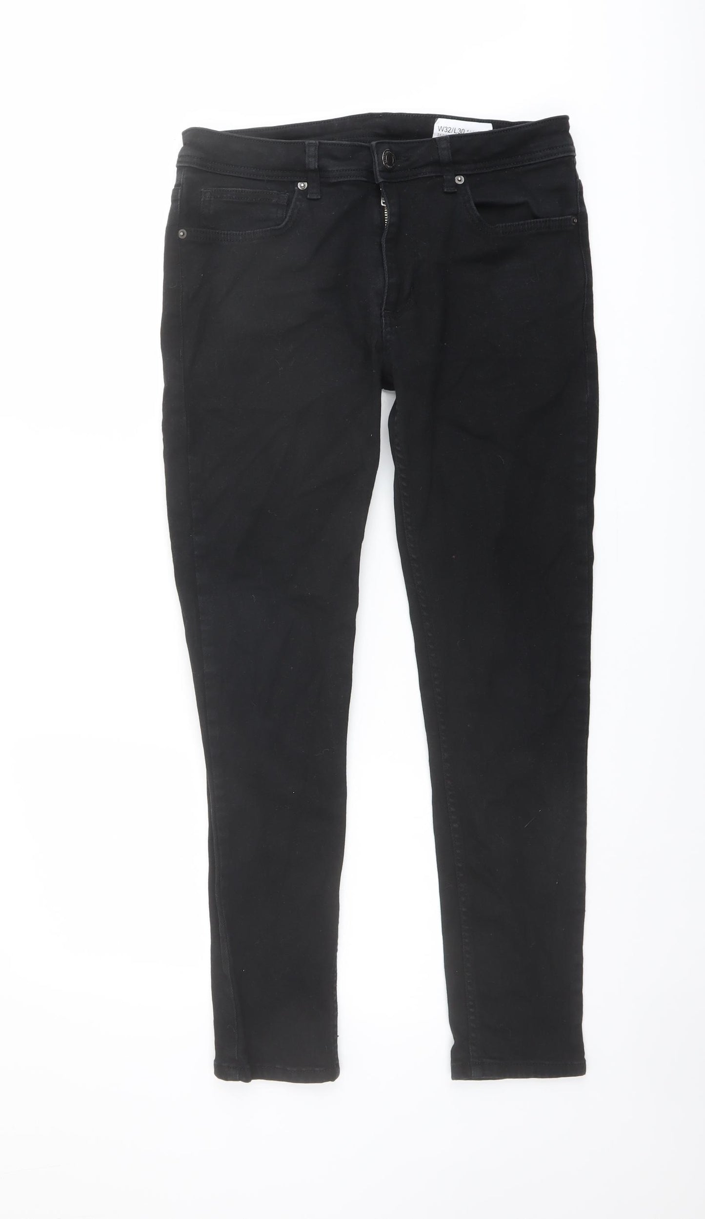 Denim & Co. Mens Black Cotton Straight Jeans Size 32 in L30 in Regular Button
