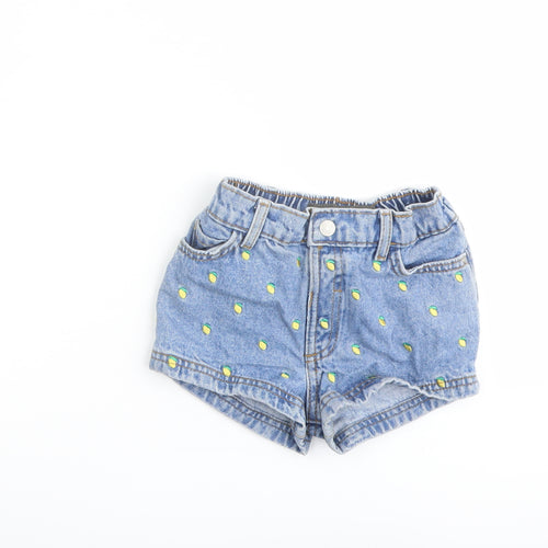 Denim & Co. Girls Blue Geometric Cotton Hot Pants Shorts Size 2-3 Years Regular Zip