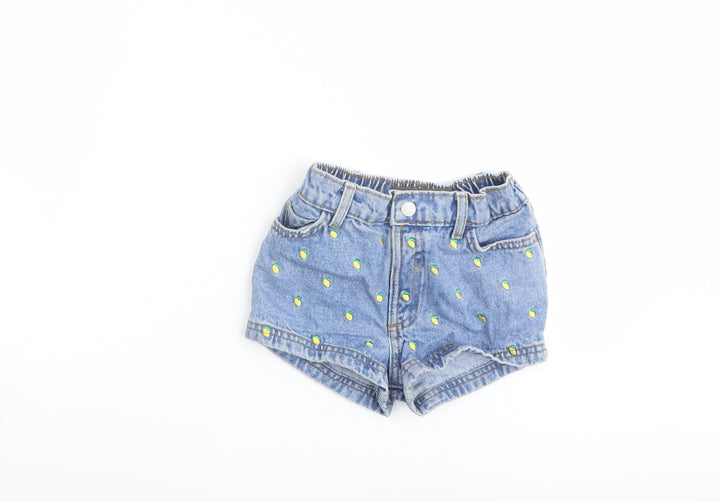 Denim & Co. Girls Blue Geometric Cotton Hot Pants Shorts Size 2-3 Years Regular Zip
