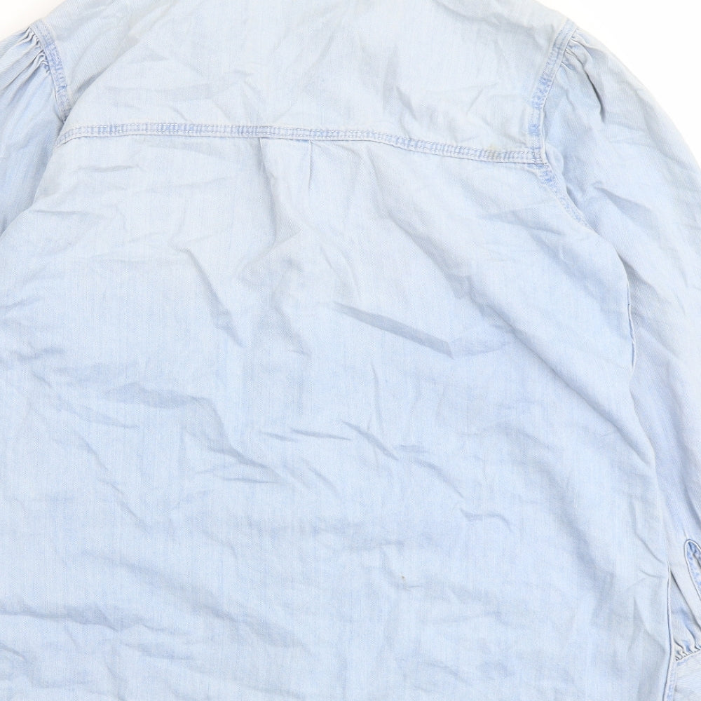 NEXT Womens Blue Cotton Basic Button-Up Size L Collared