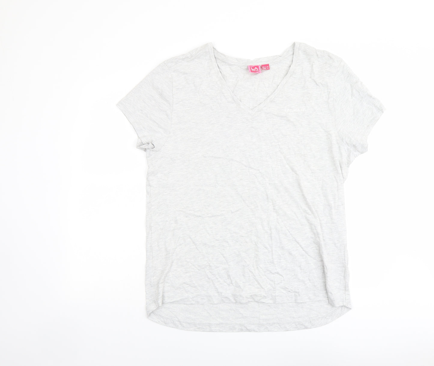 LA Gear Womens Grey Cotton Basic T-Shirt Size 20 V-Neck