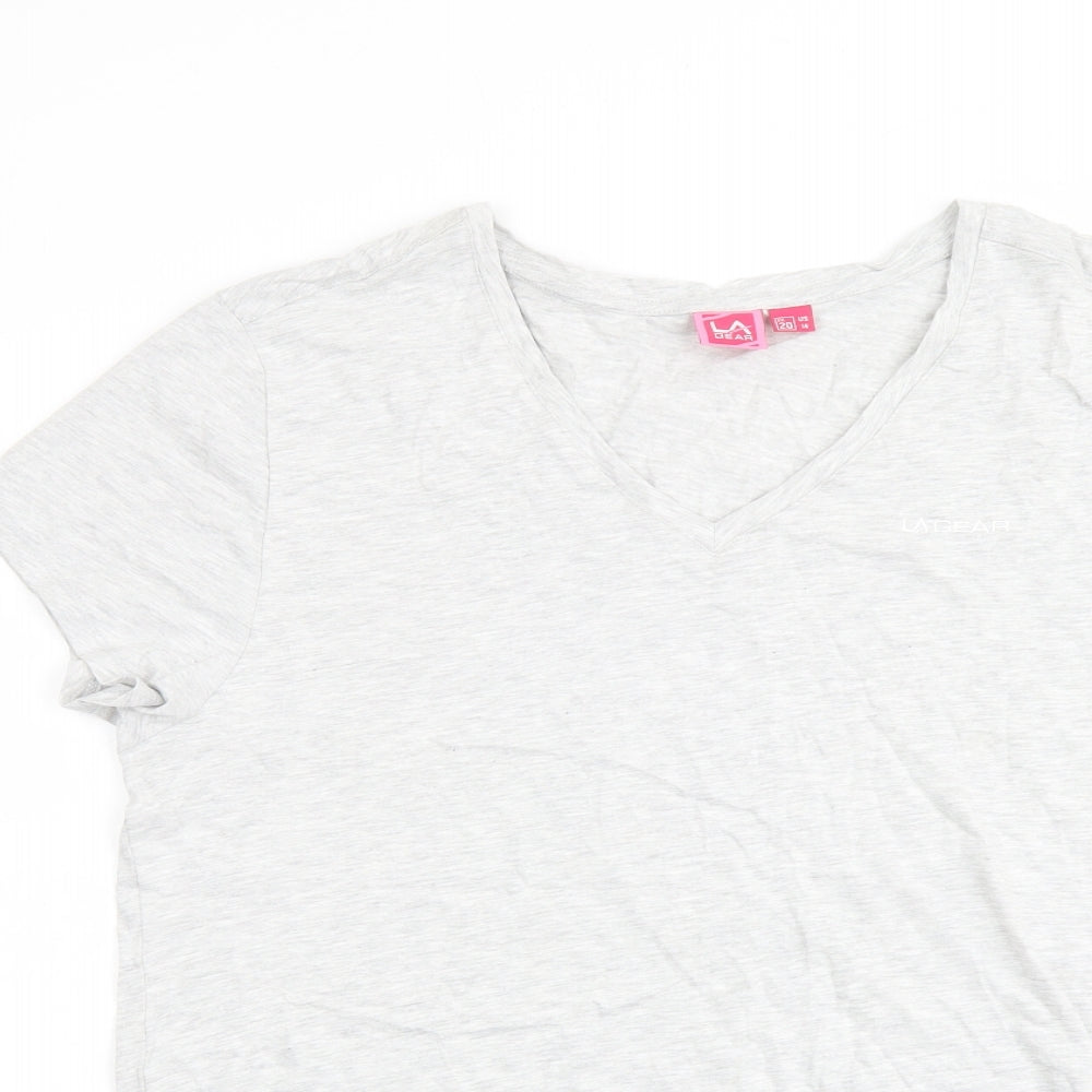 LA Gear Womens Grey Cotton Basic T-Shirt Size 20 V-Neck