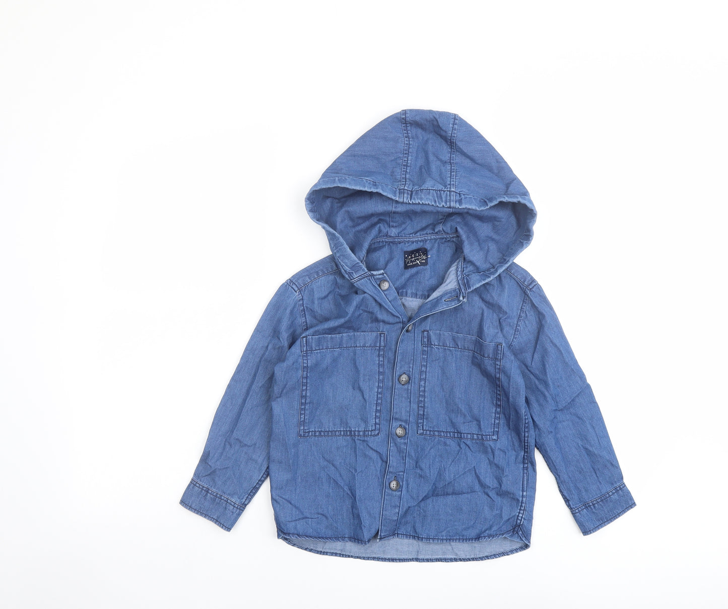 NEXT Girls Blue Cotton Basic Button-Up Size 4-5 Years Round Neck Button