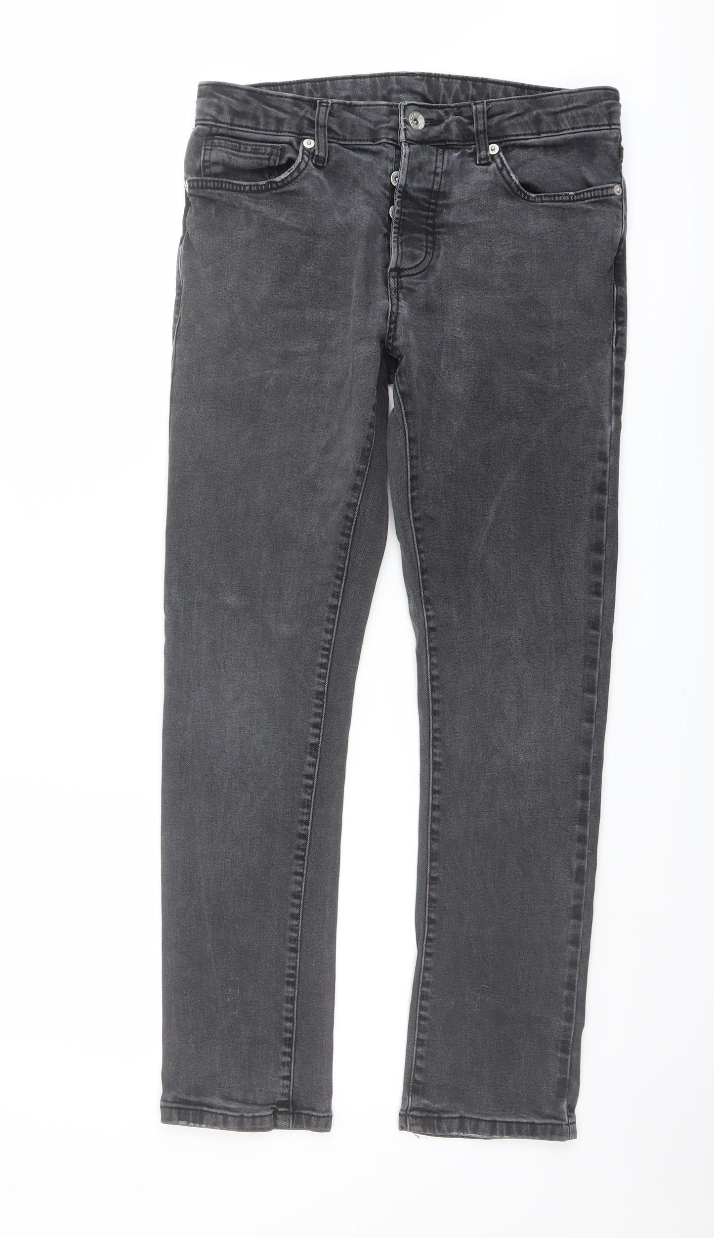 Topman Mens Grey Cotton Straight Jeans Size 30 in L27 in Regular Button