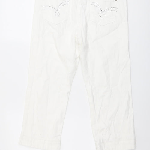 Debenhams Womens White Cotton Capri Jeans Size 12 L22 in Regular Button