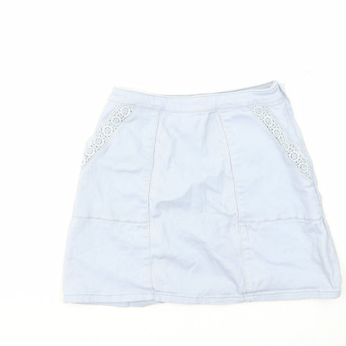 H&M Womens Blue Cotton A-Line Skirt Size 6 Zip