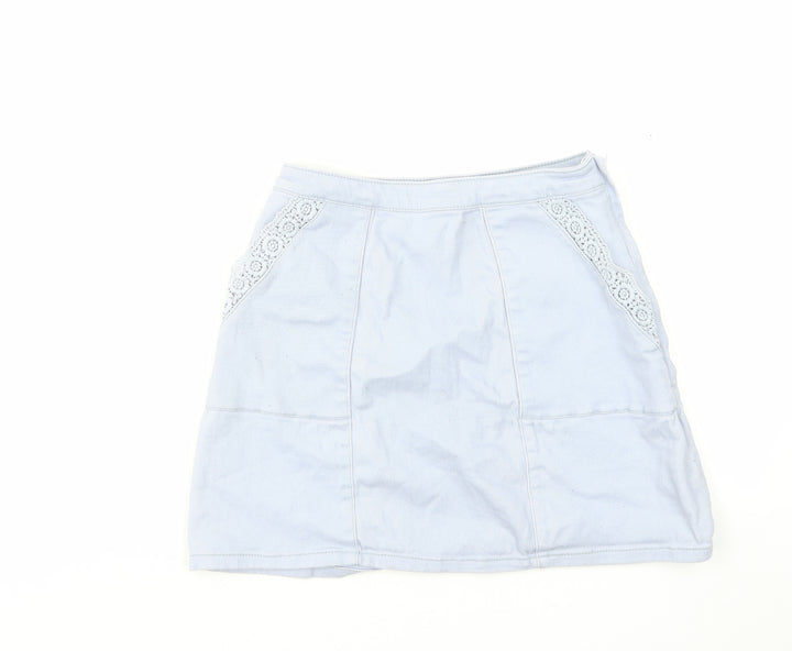H&M Womens Blue Cotton A-Line Skirt Size 6 Zip