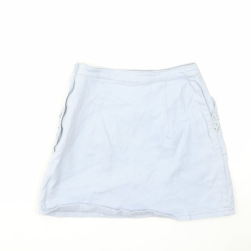 H&M Womens Blue Cotton A-Line Skirt Size 6 Zip
