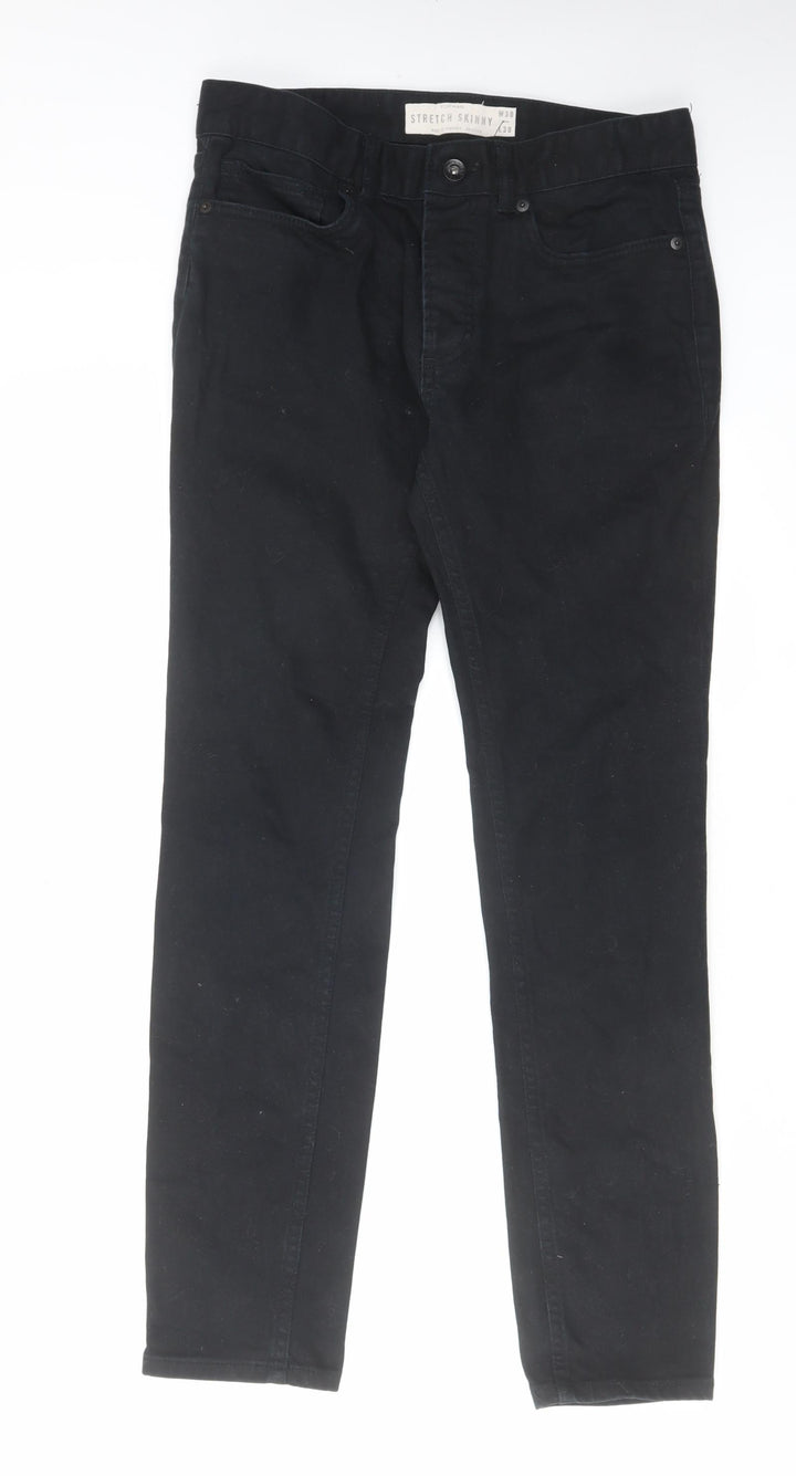 Topman Mens Black Cotton Skinny Jeans Size 30 in L30 in Slim Zip