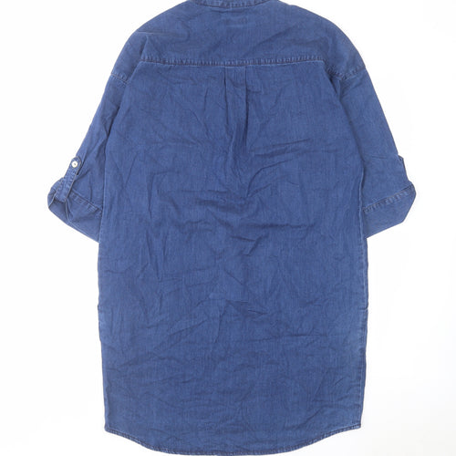 VIZ-A-VIZ Womens Blue Cotton Kaftan Size 8 V-Neck Pullover
