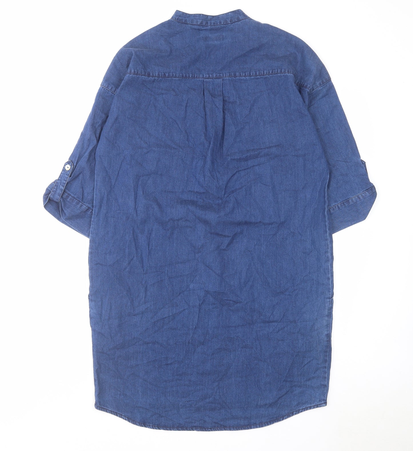 VIZ-A-VIZ Womens Blue Cotton Kaftan Size 8 V-Neck Pullover