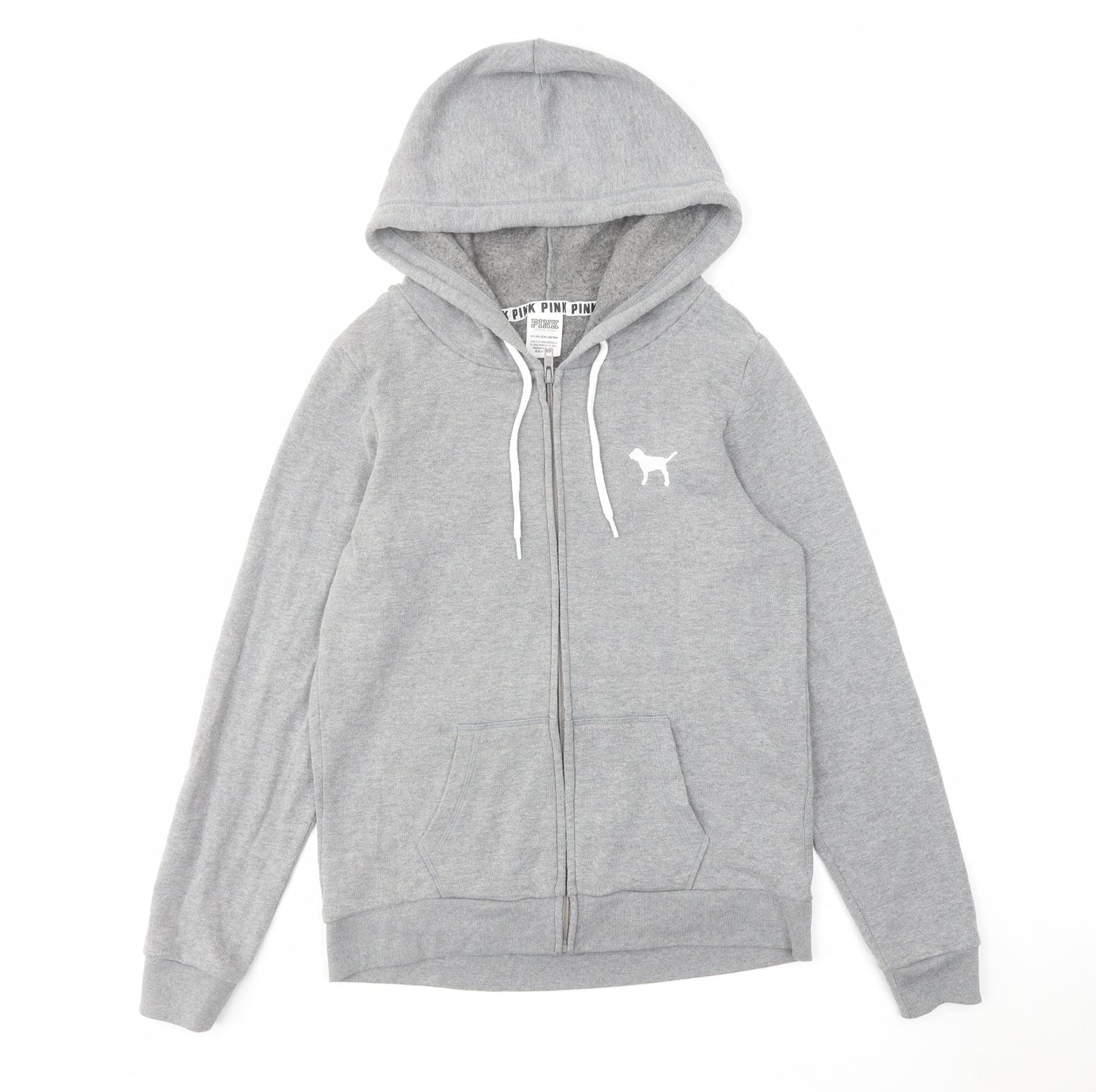 PINK Womens Grey Cotton Full Zip Hoodie Size XS Zip