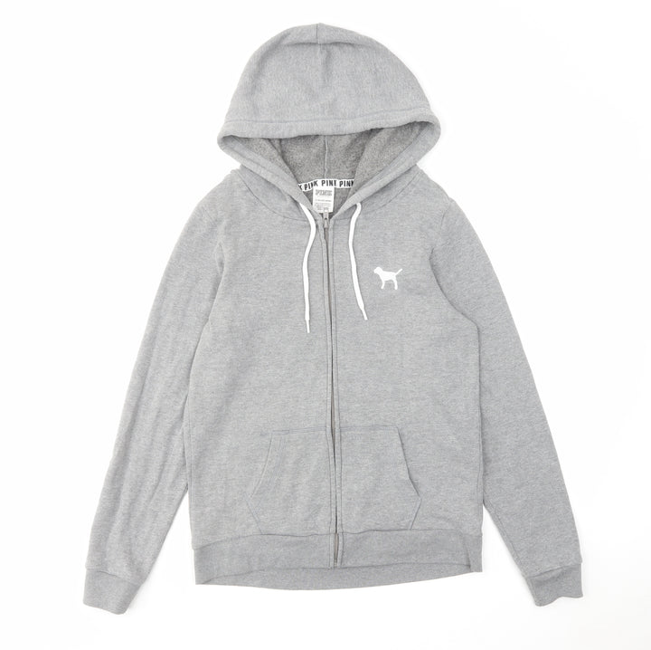 PINK Womens Grey Cotton Full Zip Hoodie Size XS Zip