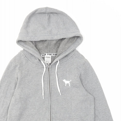 PINK Womens Grey Cotton Full Zip Hoodie Size XS Zip